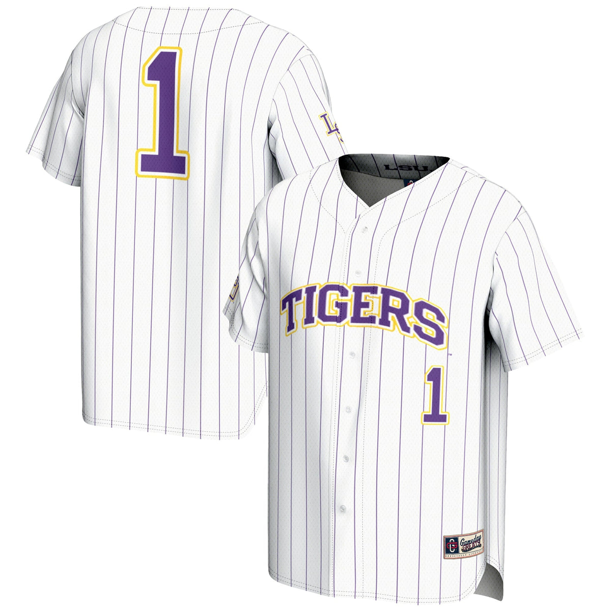 #1 LSU Tigers Lightweight Baseball Jersey - White product image 2, provided for visual reference and product detail review