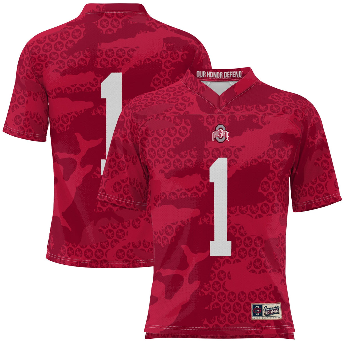 #1 Ohio State Buckeyes Camo Football Jersey - Scarlet product image 2, provided for visual reference and product detail