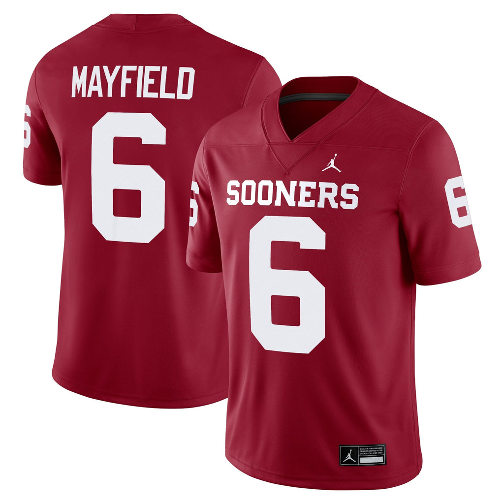 Baker Mayfield Crimson Oklahoma Sooners Alumni Player Game Jersey product image 2, provided for visual reference and product