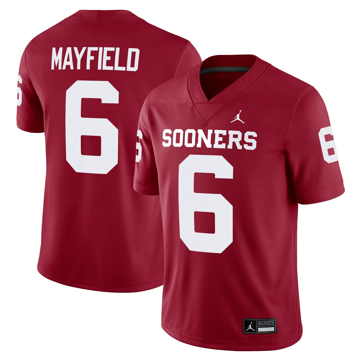 Baker Mayfield Crimson Oklahoma Sooners Alumni Player Game Jersey product image 2, provided for visual reference and product