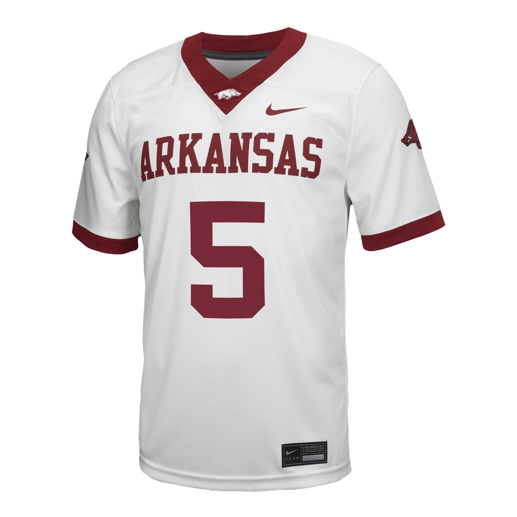 #5 Arkansas Razorbacks Untouchable Football Jersey – White product image 3, provided for visual reference and product detail