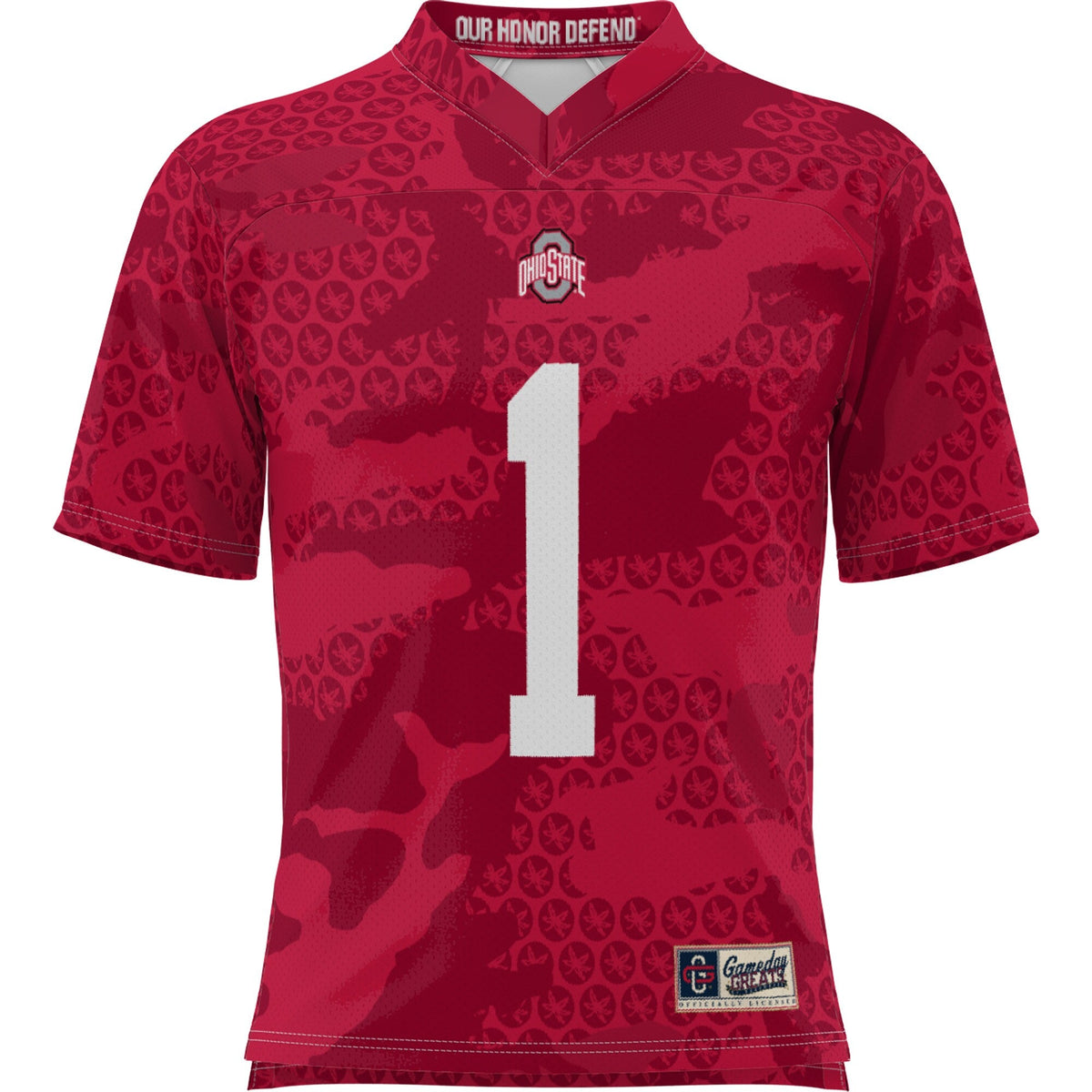 #1 Ohio State Buckeyes Camo Football Jersey - Scarlet product image 3, provided for visual reference and product detail