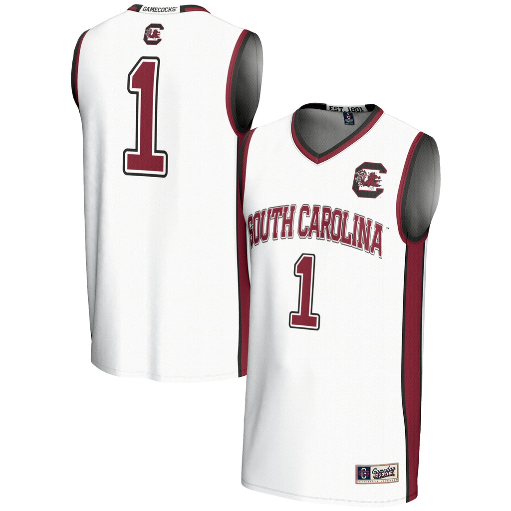 #1 South Carolina Gamecocks Lightweight Basketball Jersey - White product image 2, provided for visual reference and product