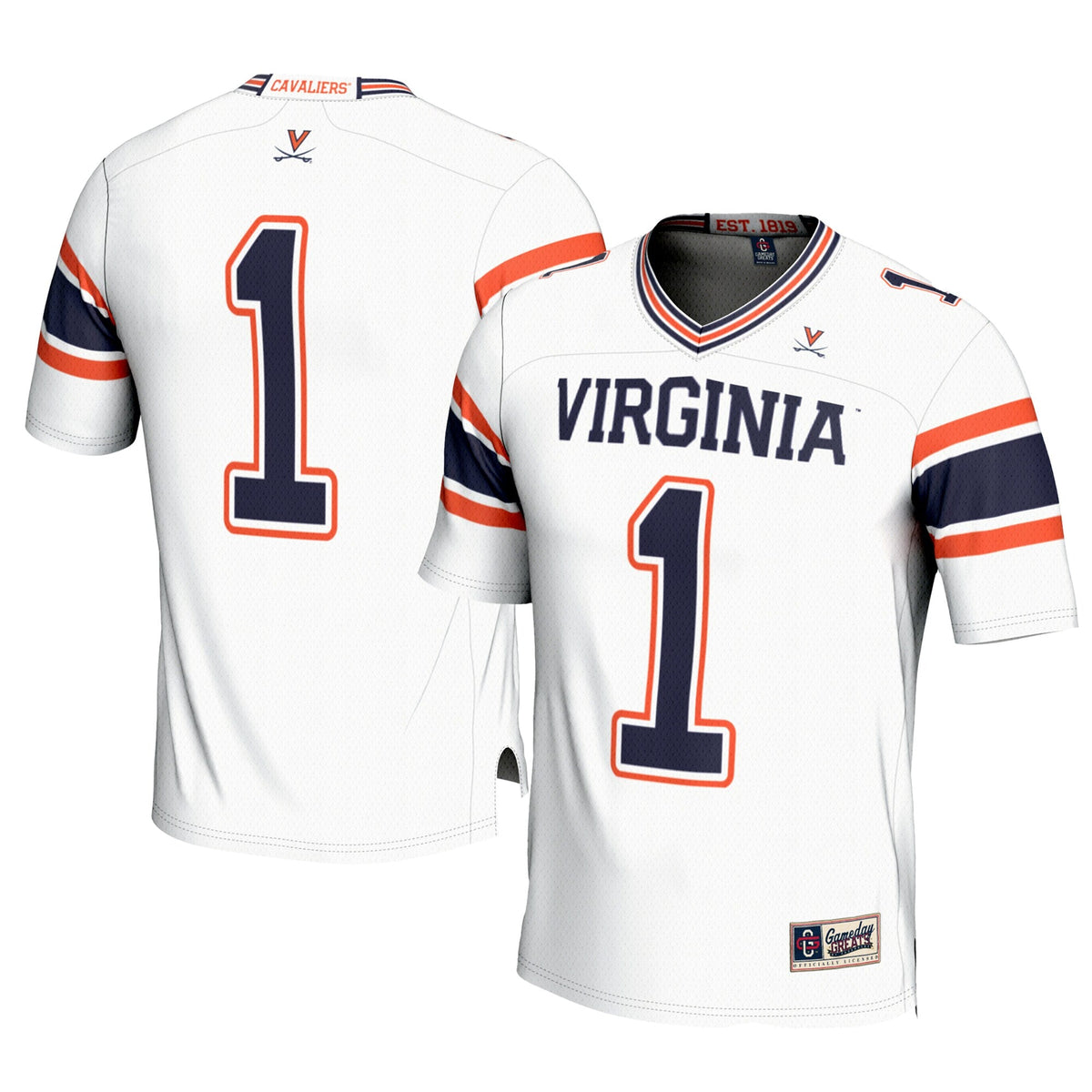 #1 Virginia Cavaliers Football Jersey - White product image 2, provided for visual reference and product detail review