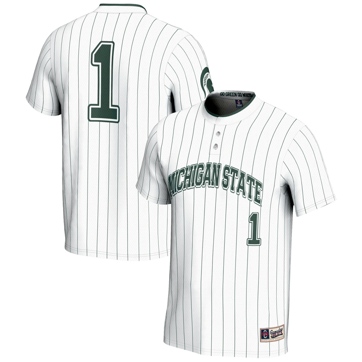 #1 Michigan State Spartans Lightweight Softball Jersey - White product image 2, provided for visual reference and product