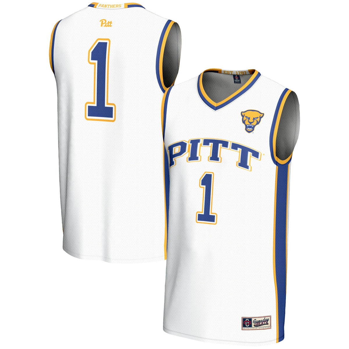 #1 Pitt Panthers Lightweight Basketball Jersey - White product image 2, provided for visual reference and product detail