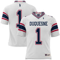 #1 Duquesne Dukes Football Jersey - White product image 1, provided for visual reference and product detail review