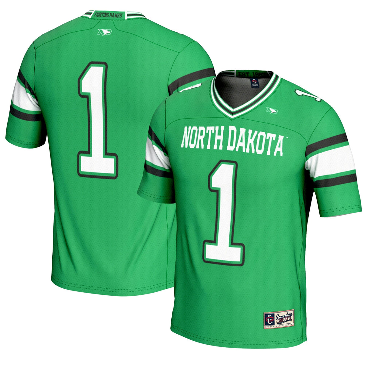 #1 North Dakota Endzone Football Jersey - Kelly Green product image 1, provided for visual reference and product detail