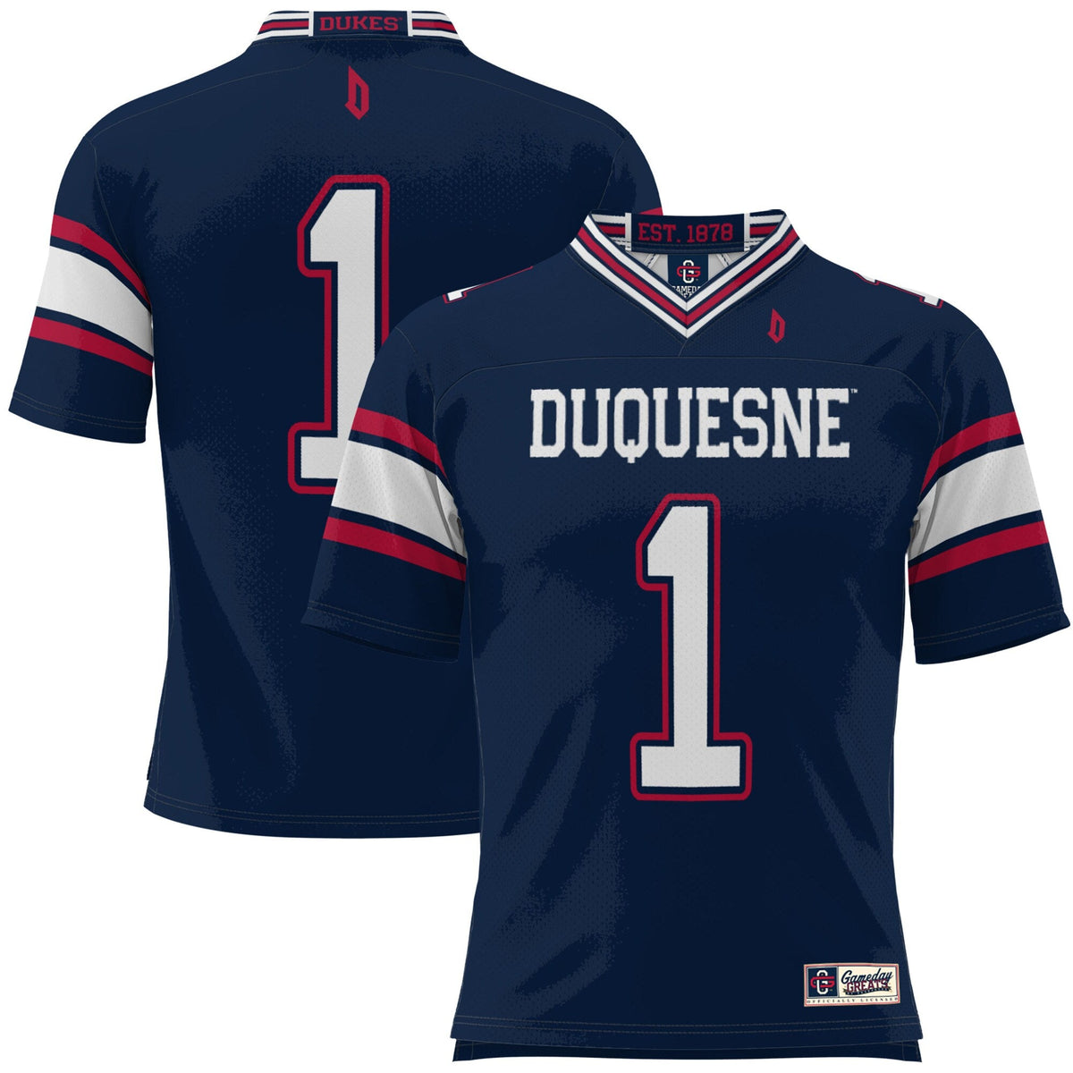 #1 Duquesne Dukes Football Jersey - Blue product image 1, provided for visual reference and product detail review