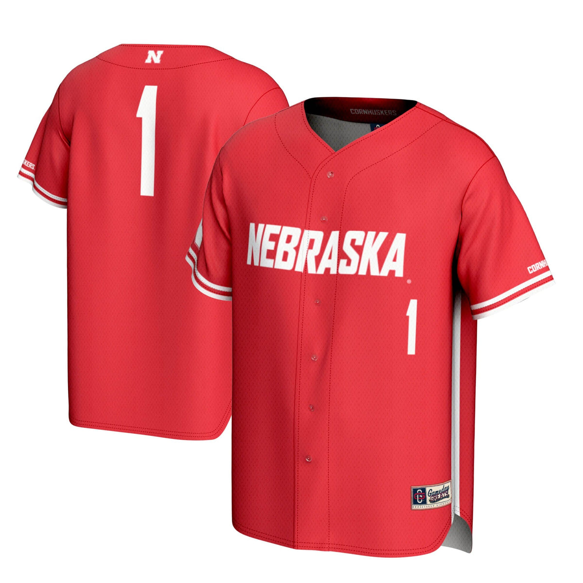 #1 Nebraska Huskers Lightweight Baseball Jersey - Scarlet product image 2, provided for visual reference and product detail