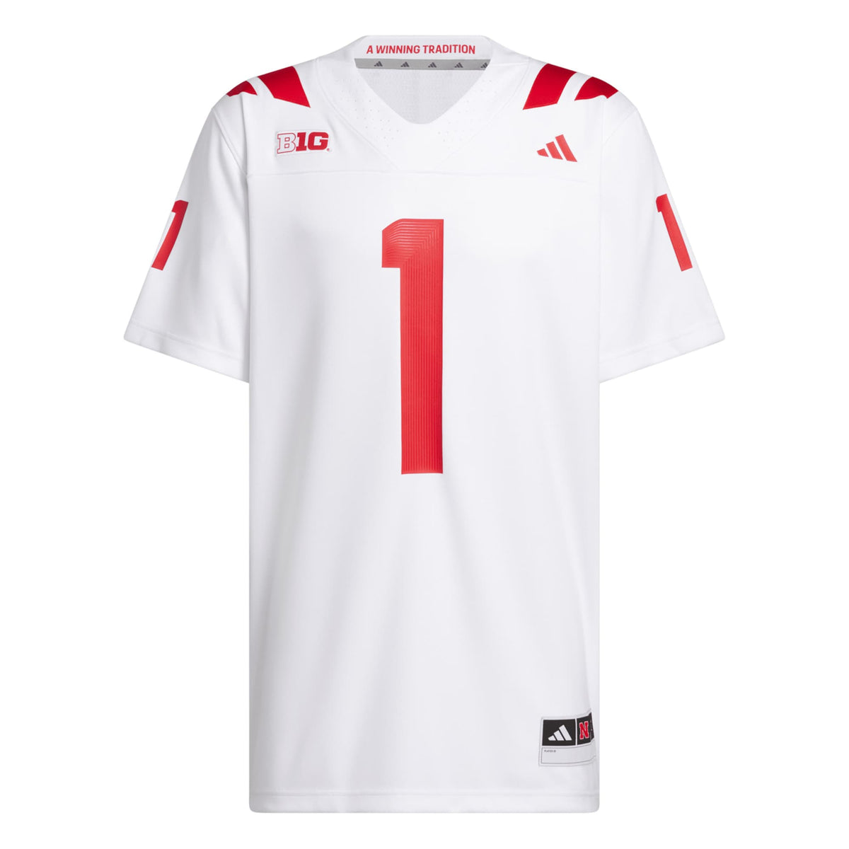 #1 White Nebraska Huskers Away Premier Football Jersey product image 5, provided for visual reference and product detail