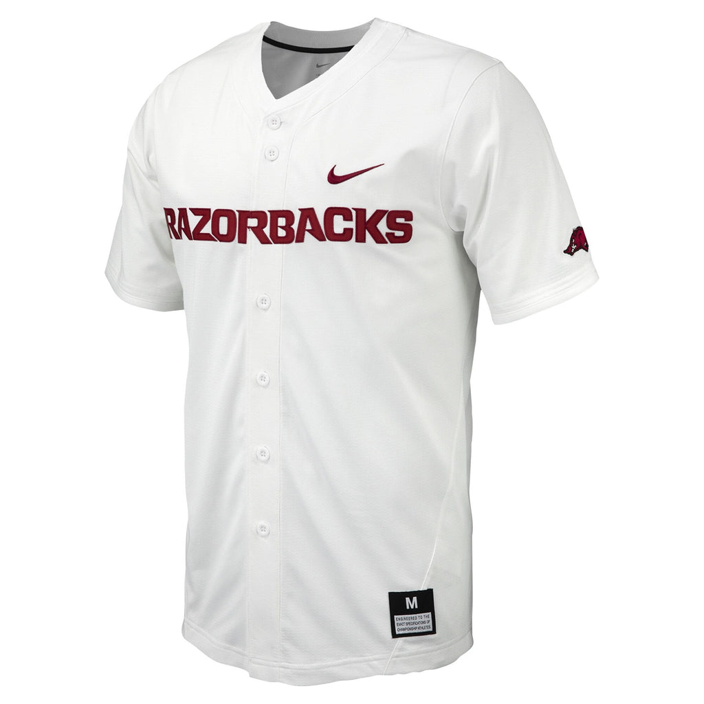 White Arkansas Razorbacks Replica Full-Button Baseball Jersey product image 3, provided for visual reference and product