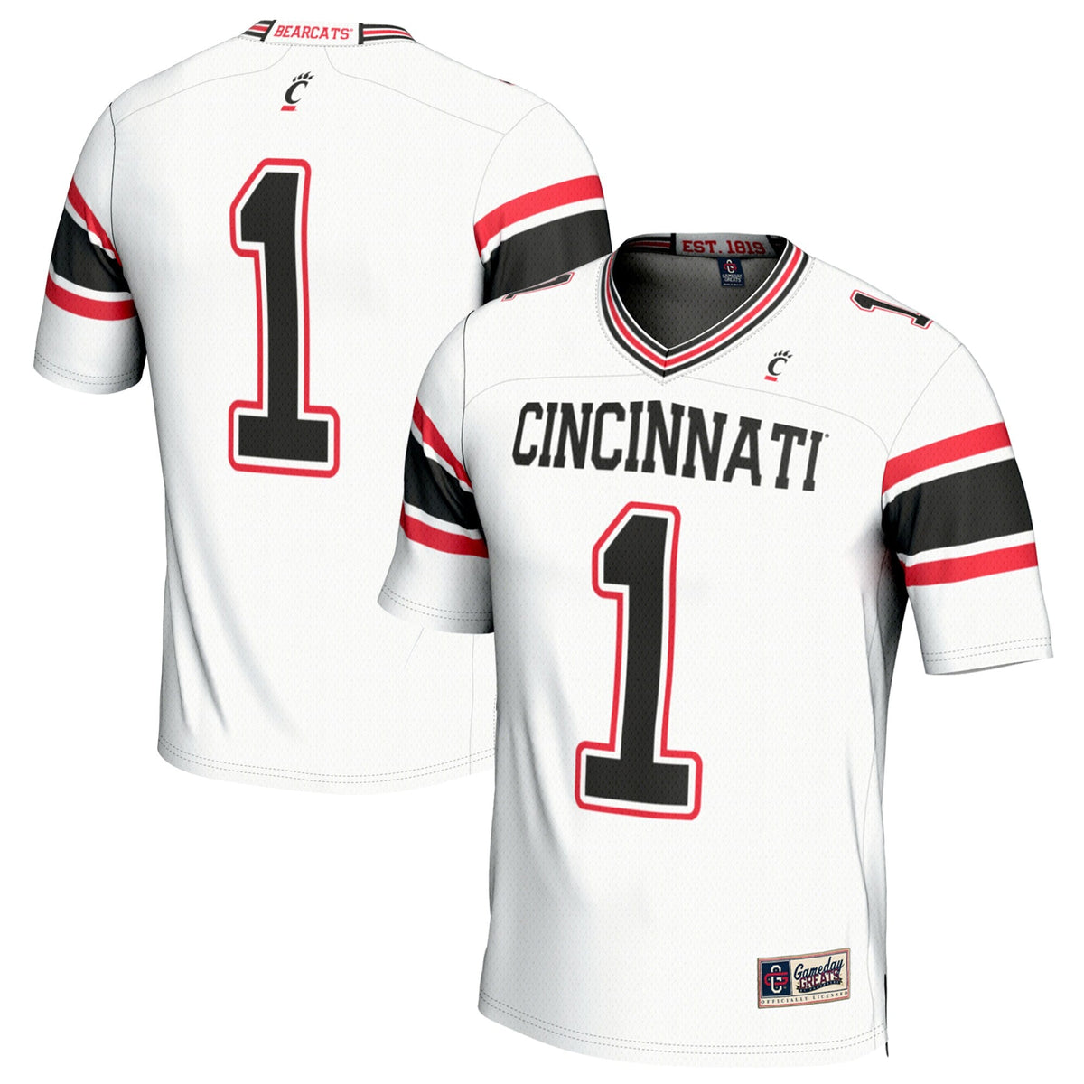 #1 Cincinnati Bearcats Lightweight Football Fashion Jersey - White product image 1, provided for visual reference and