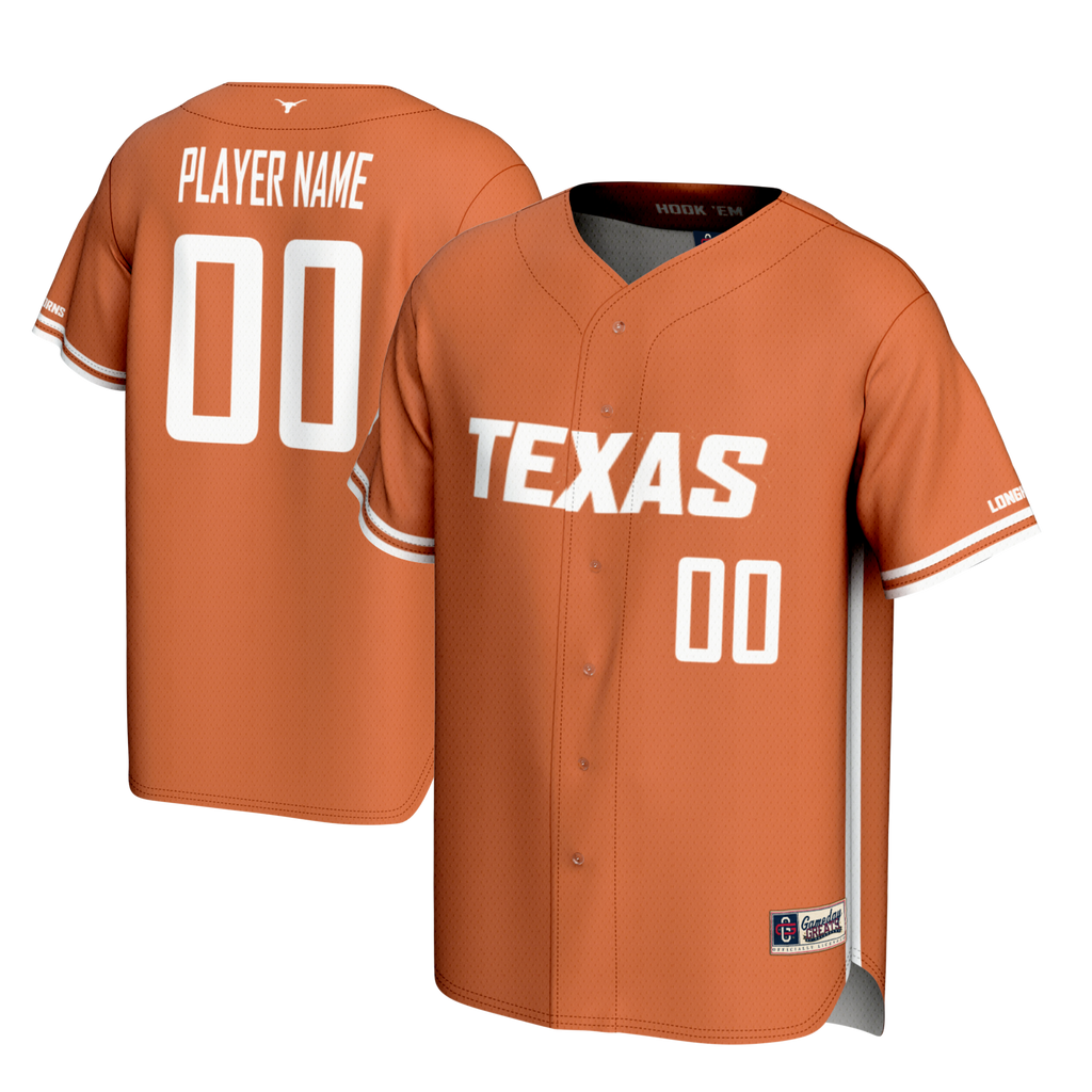 Texas Longhorns NIL Pick-A-Player Lightweight Baseball Jersey - Burnt Orange product image 1, provided for visual reference