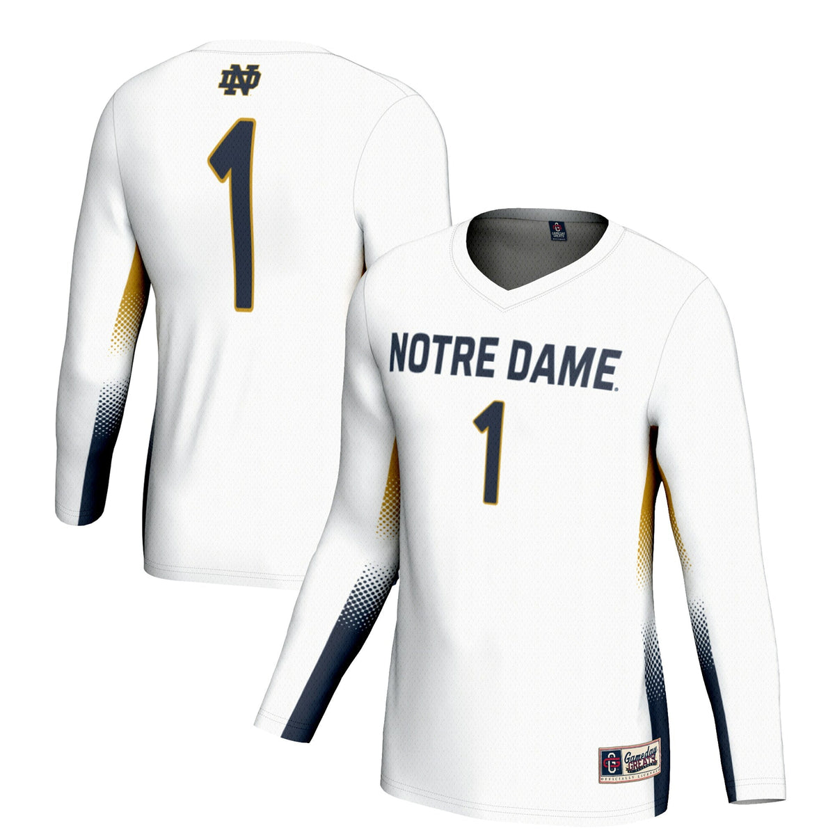 #1 Notre Dame Fighting Irish Lightweight Volleyball Jersey - White product image 1, provided for visual reference and