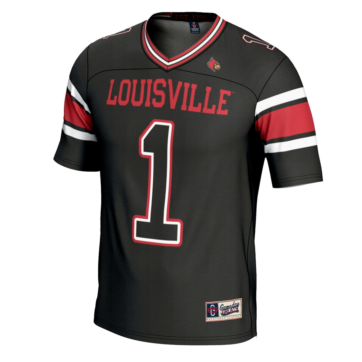 #1 Louisville Cardinals Football Jersey - Black product image 3, provided for visual reference and product detail review