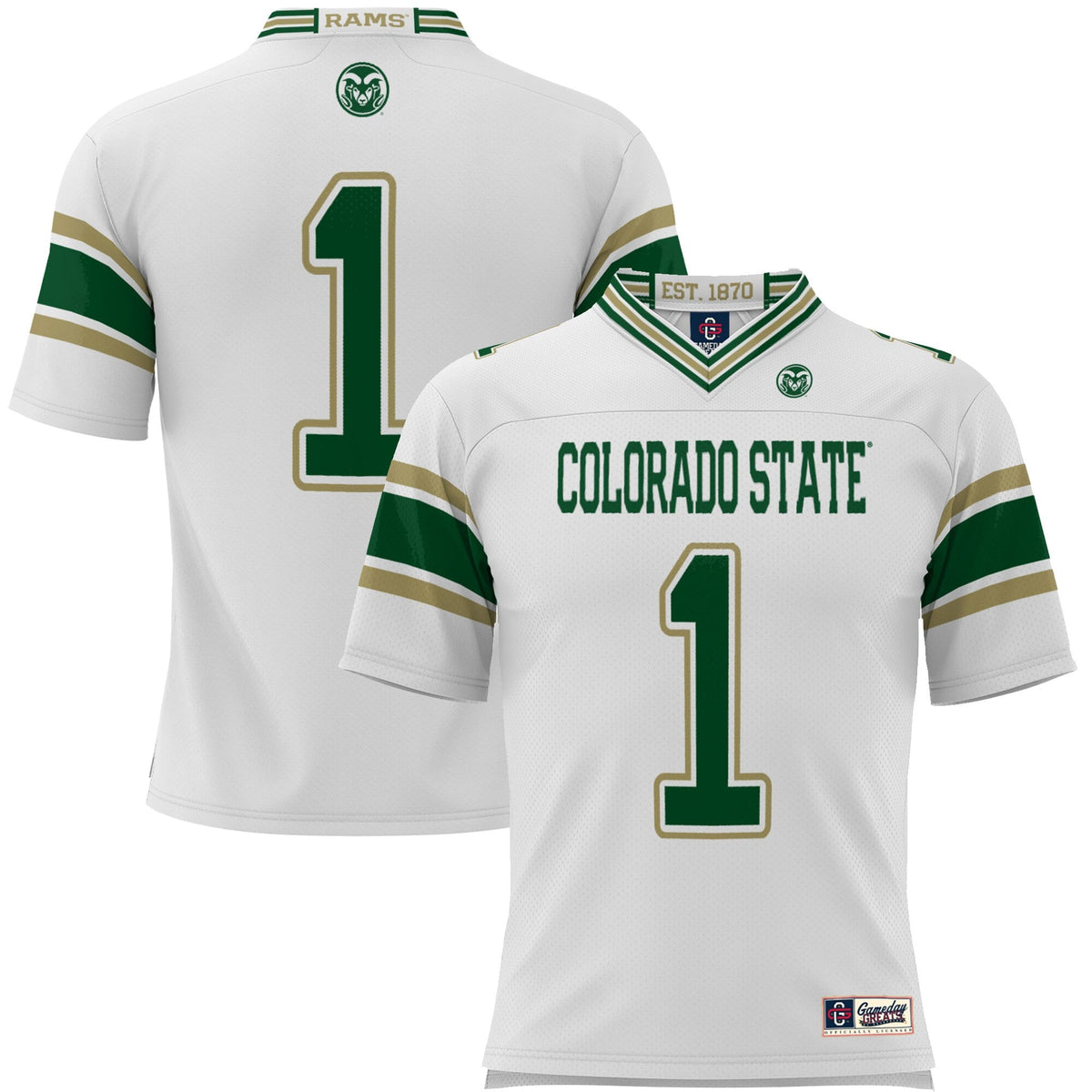 #1 Colorado State Rams Endzone Football Jersey - White product image 2, provided for visual reference and product detail