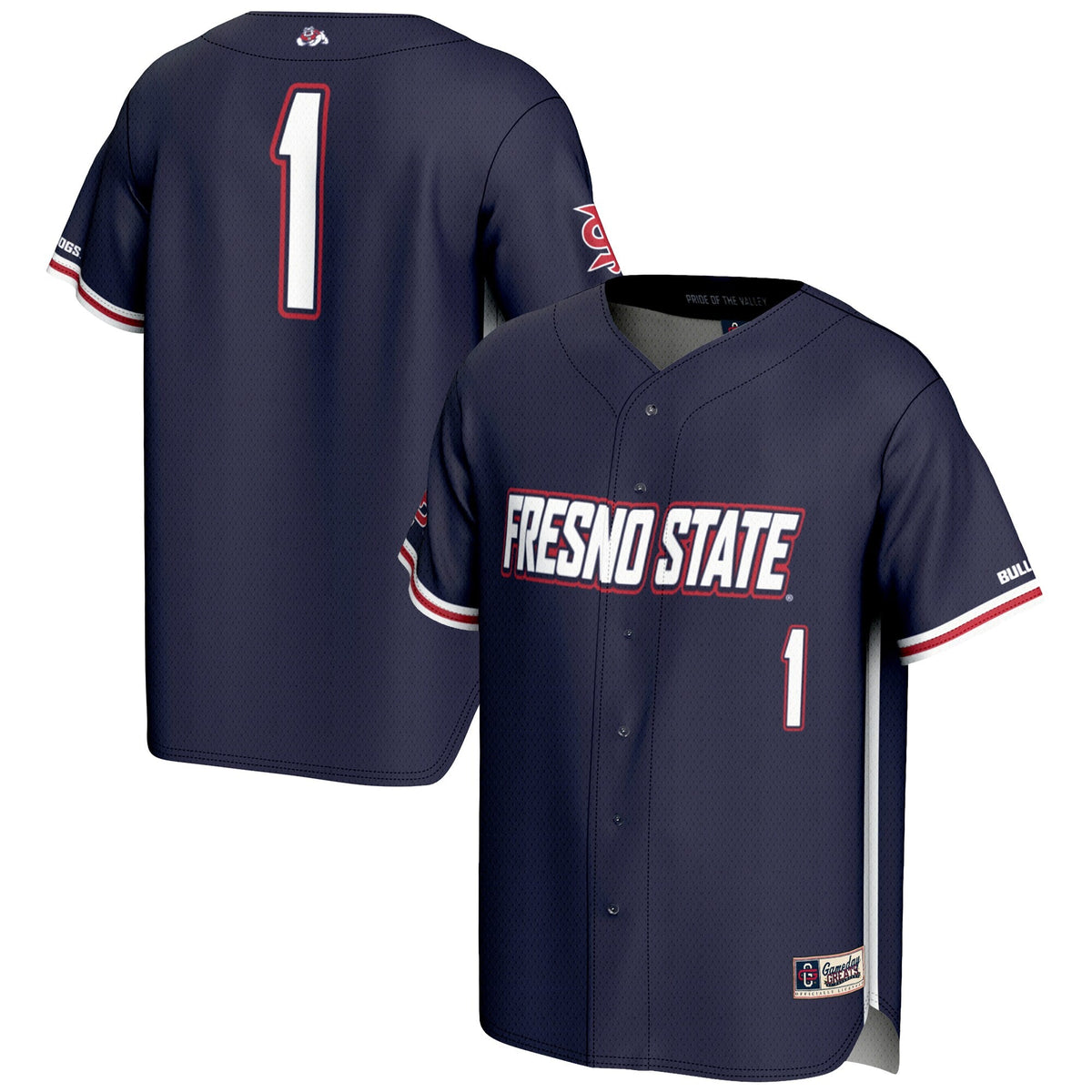 #1 Fresno State Bulldogs Lightweight Baseball Jersey - Navy product image 1, provided for visual reference and product
