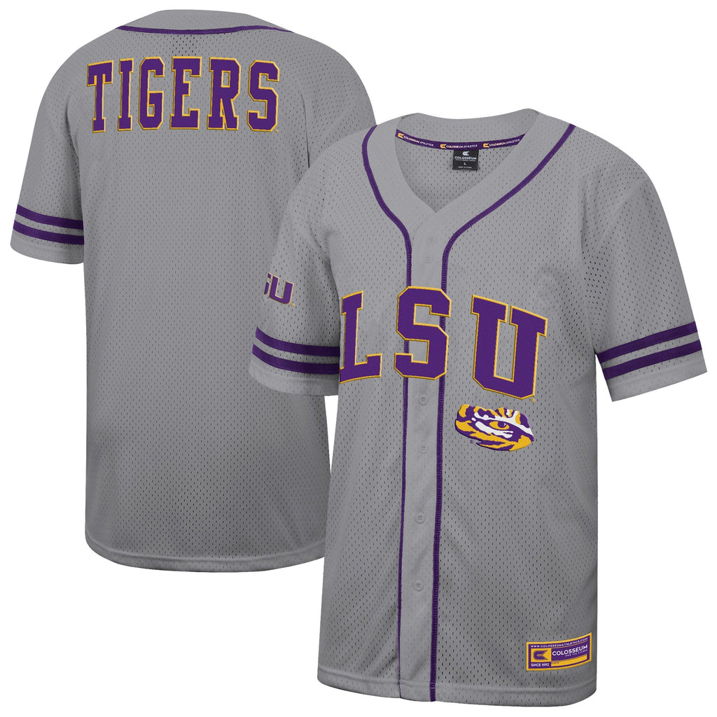 LSU Tigers Free Spirited Baseball Jersey - Gray product image 1, provided for visual reference and product detail review