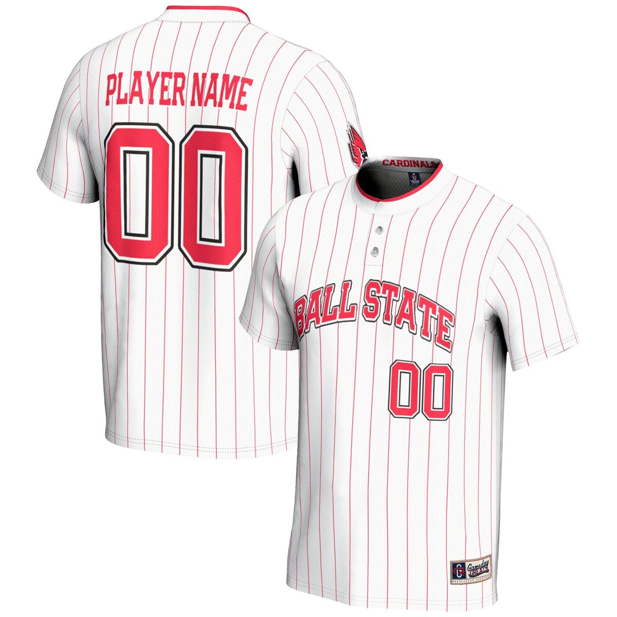 Ball State Cardinals NIL Pick-A-Player Lightweight Softball Jersey - White product image 2, provided for visual reference