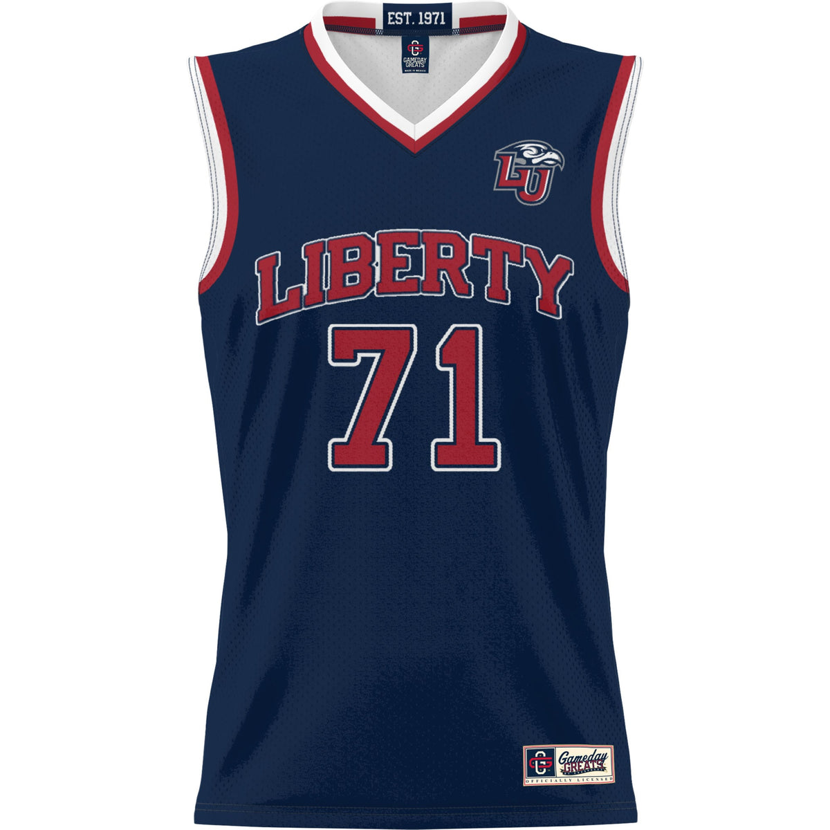 #71 Liberty Flames Lightweight Basketball Jersey - Navy product image 2, provided for visual reference and product detail