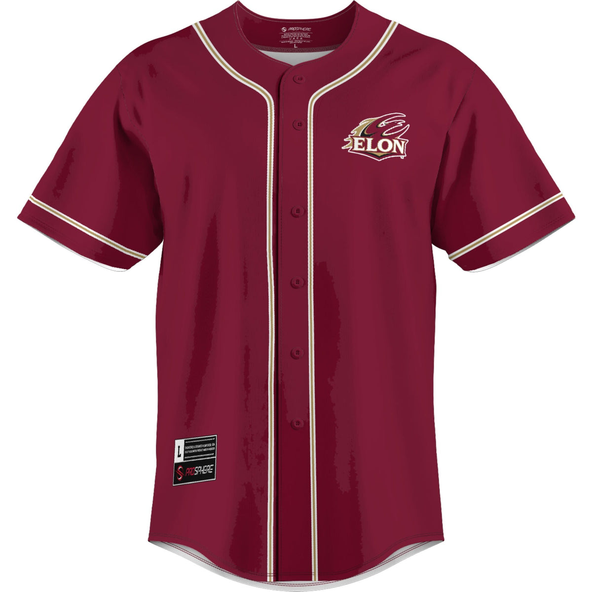Elon Phoenix Lightweight Baseball Jersey - Maroon product image 3, provided for visual reference and product detail review