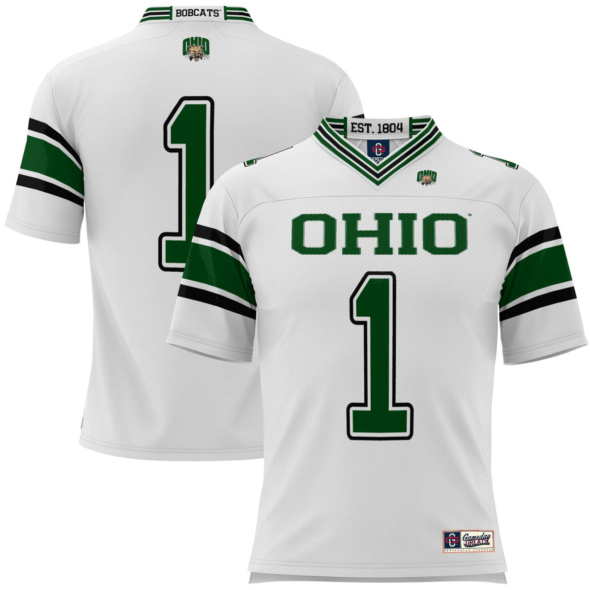 #1 Ohio Bobcats Football Jersey - White product image 1, provided for visual reference and product detail review