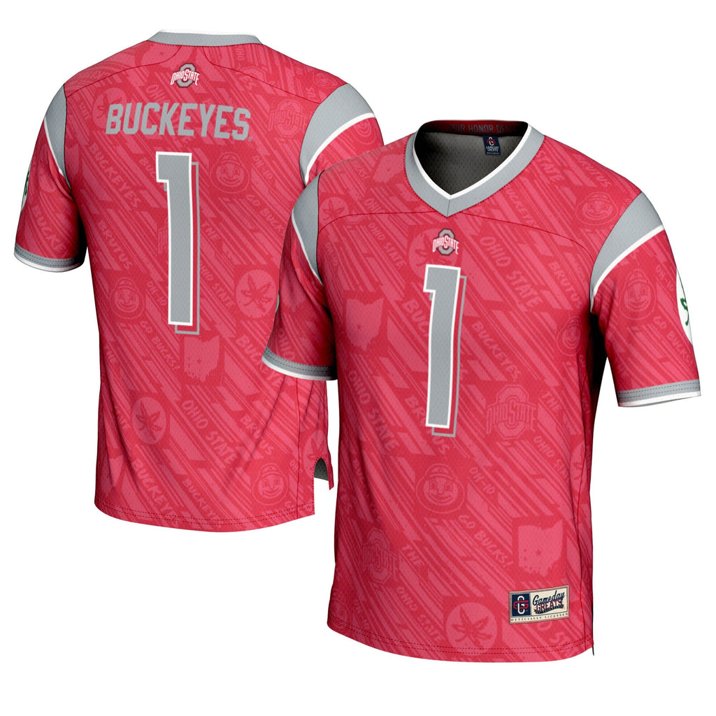 #1 Ohio State Buckeyes Highlight Print Football Fashion Jersey - Scarlet product image 1, provided for visual reference and