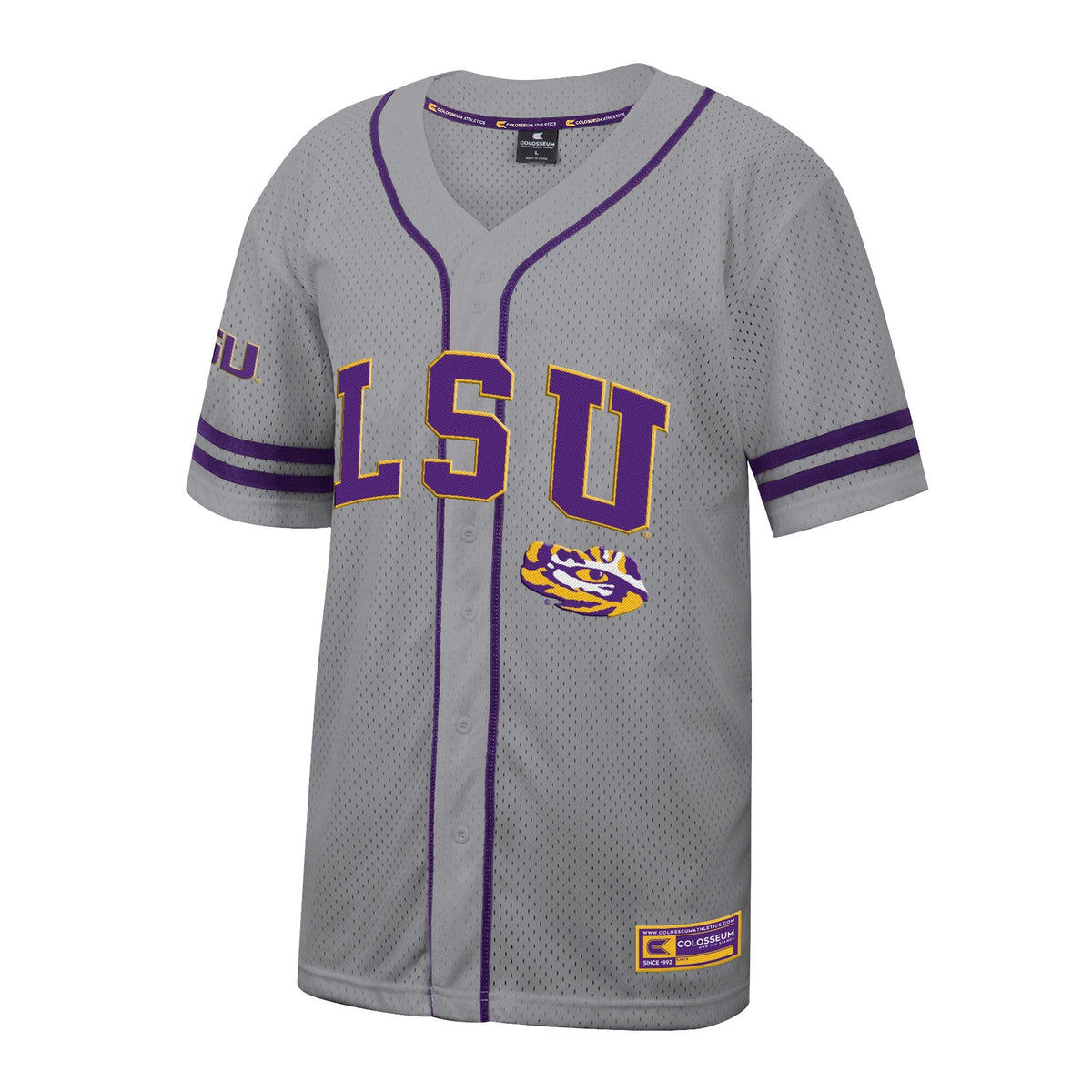 LSU Tigers Free Spirited Baseball Jersey - Gray product image 3, provided for visual reference and product detail review