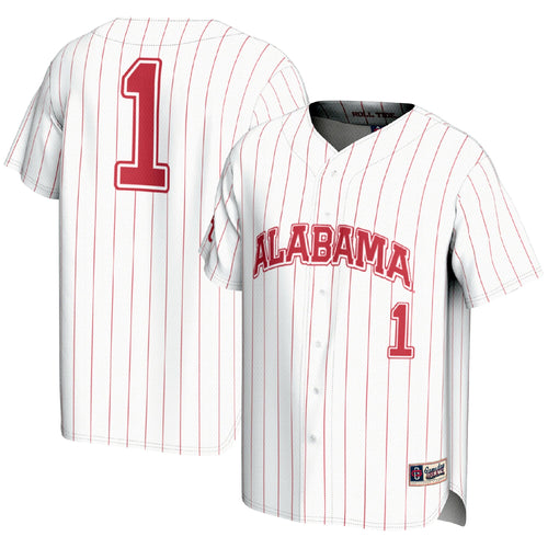 #1 Alabama Crimson Tide Lightweight Baseball Fashion Jersey - White product image 1, provided for visual reference and