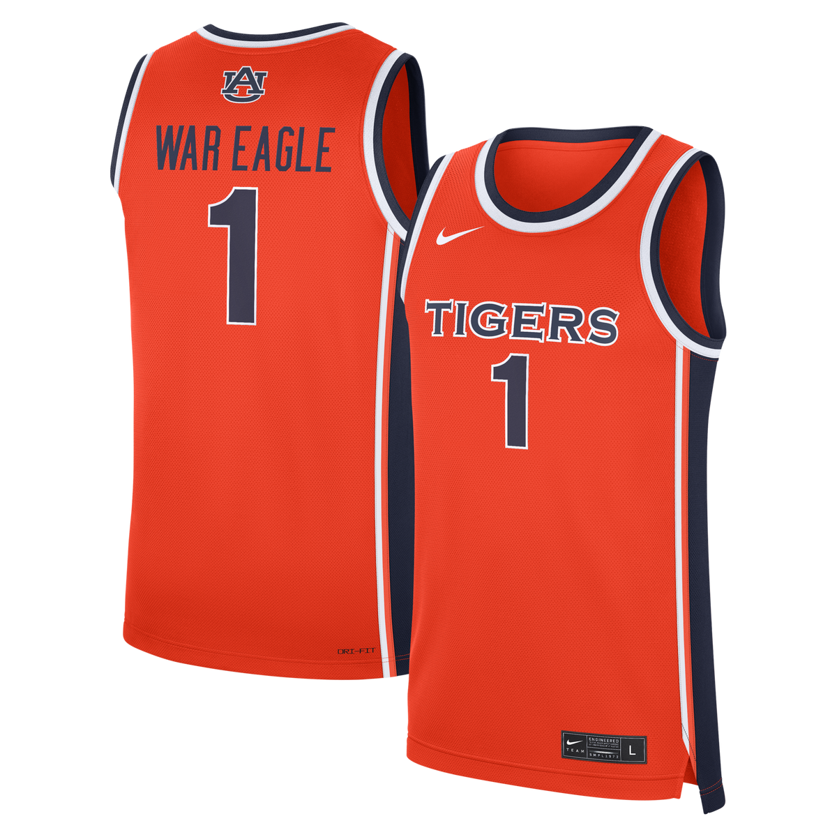 Orange Auburn Tigers #1 Alternate War Eagle Replica Basketball Jersey product image 2, provided for visual reference and