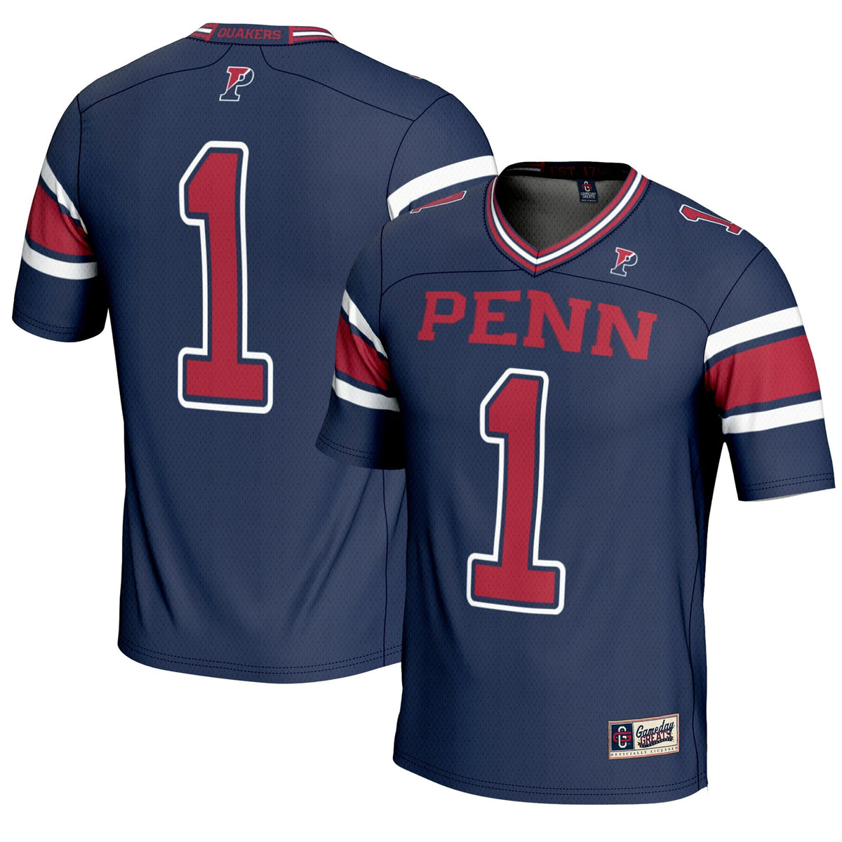 #1 Pennsylvania Quakers Endzone Football Jersey - Navy product image 1, provided for visual reference and product detail