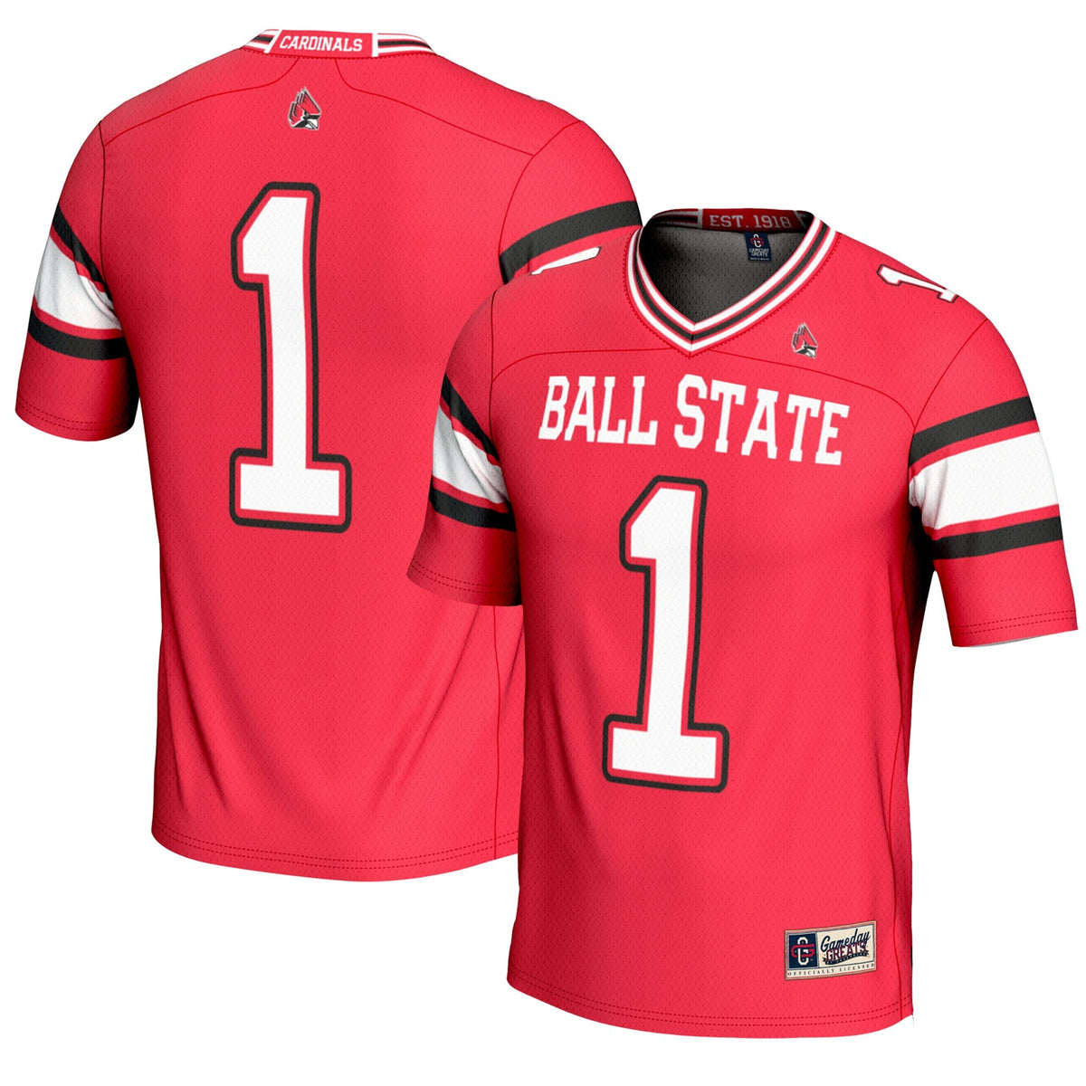 #1 Ball State Cardinals Endzone Football Jersey - Cardinal product image 1, provided for visual reference and product detail