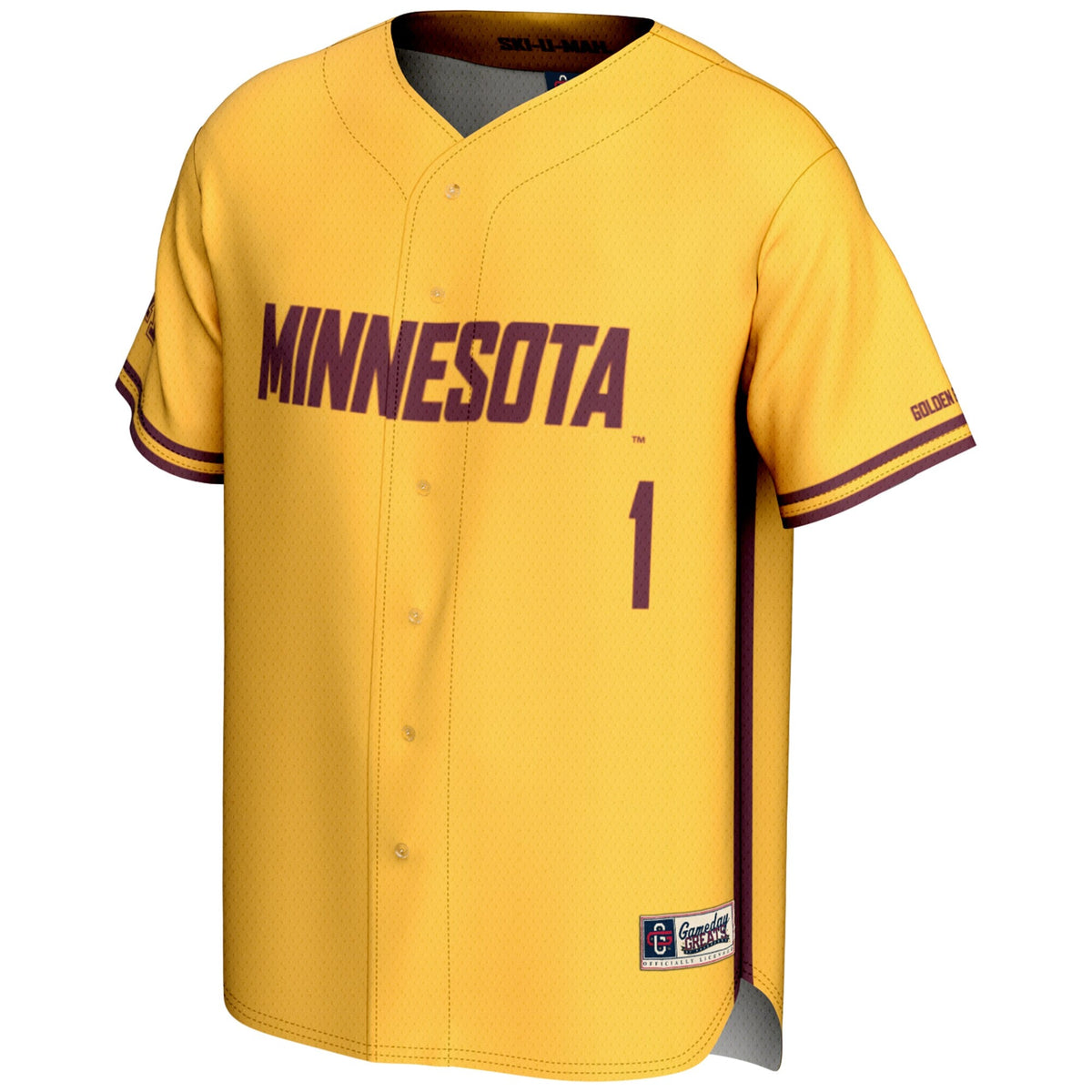 #1 Minnesota Golden Gophers Lightweight Baseball Jersey - Gold product image 3, provided for visual reference and product