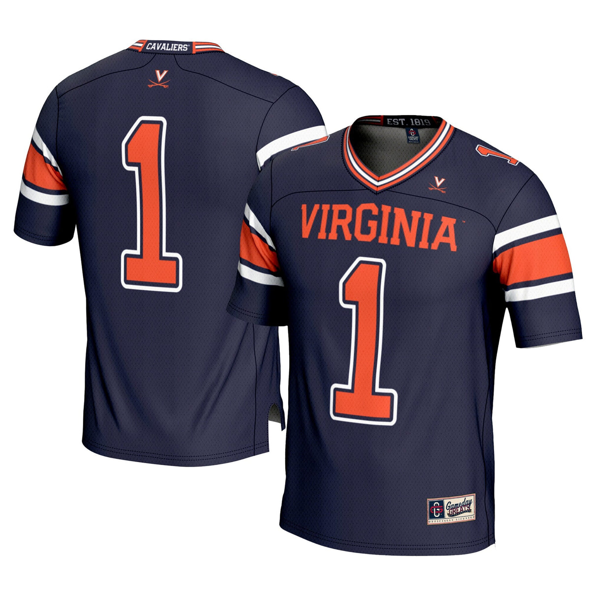 #1 Virginia Cavaliers Football Jersey – Navy product image 1, provided for visual reference and product detail review