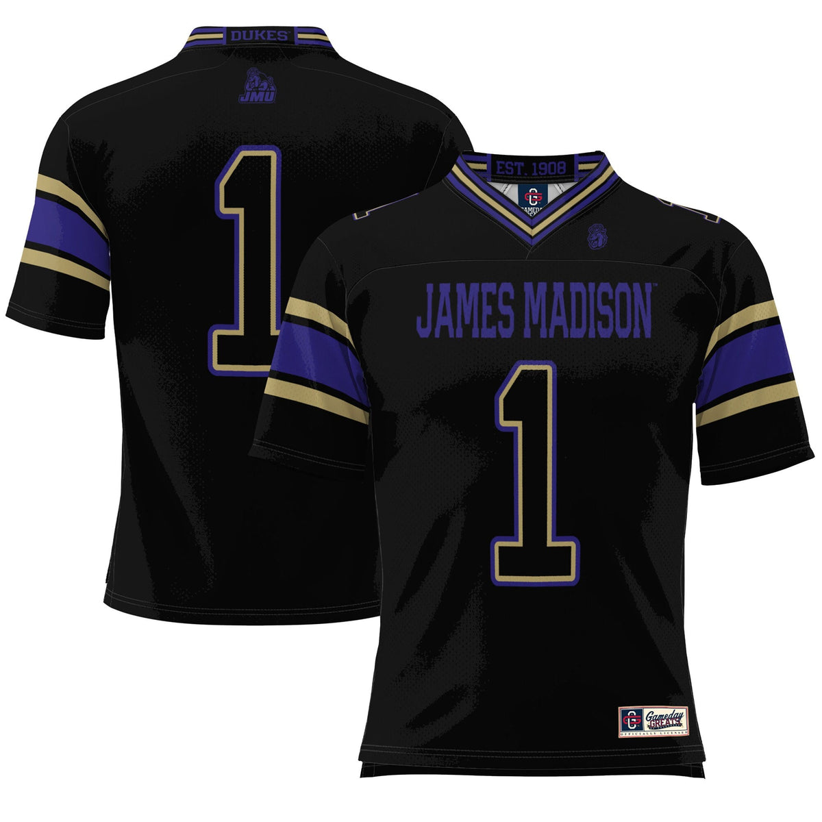 #1 James Madison Dukes Endzone Football Jersey - Black product image 2, provided for visual reference and product detail