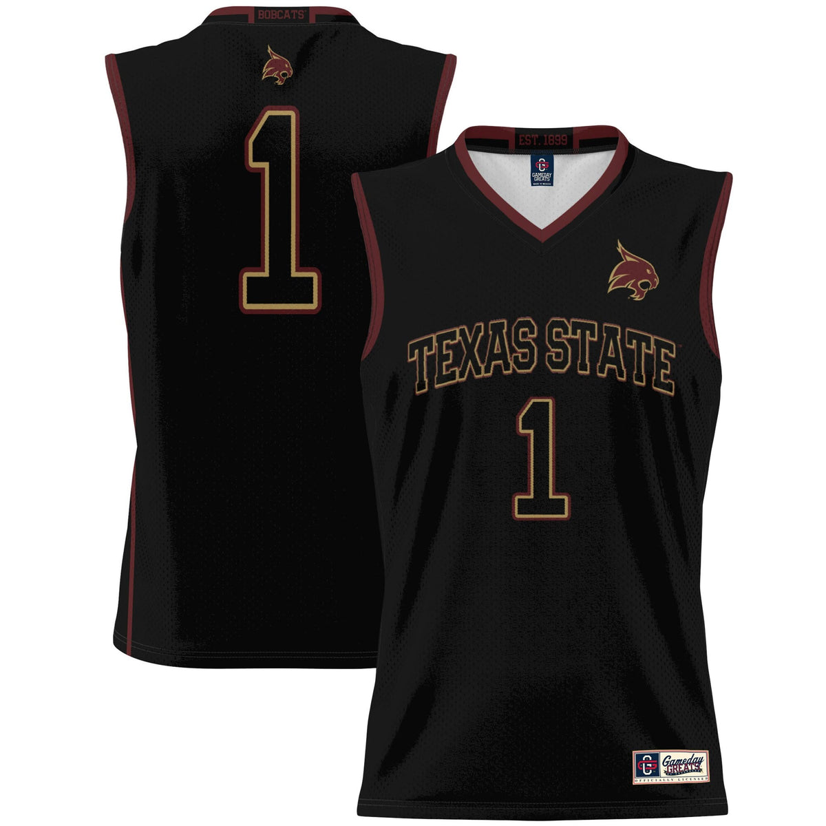 #1 Texas State Bobcats Lightweight Basketball Jersey - Black product image 2, provided for visual reference and product