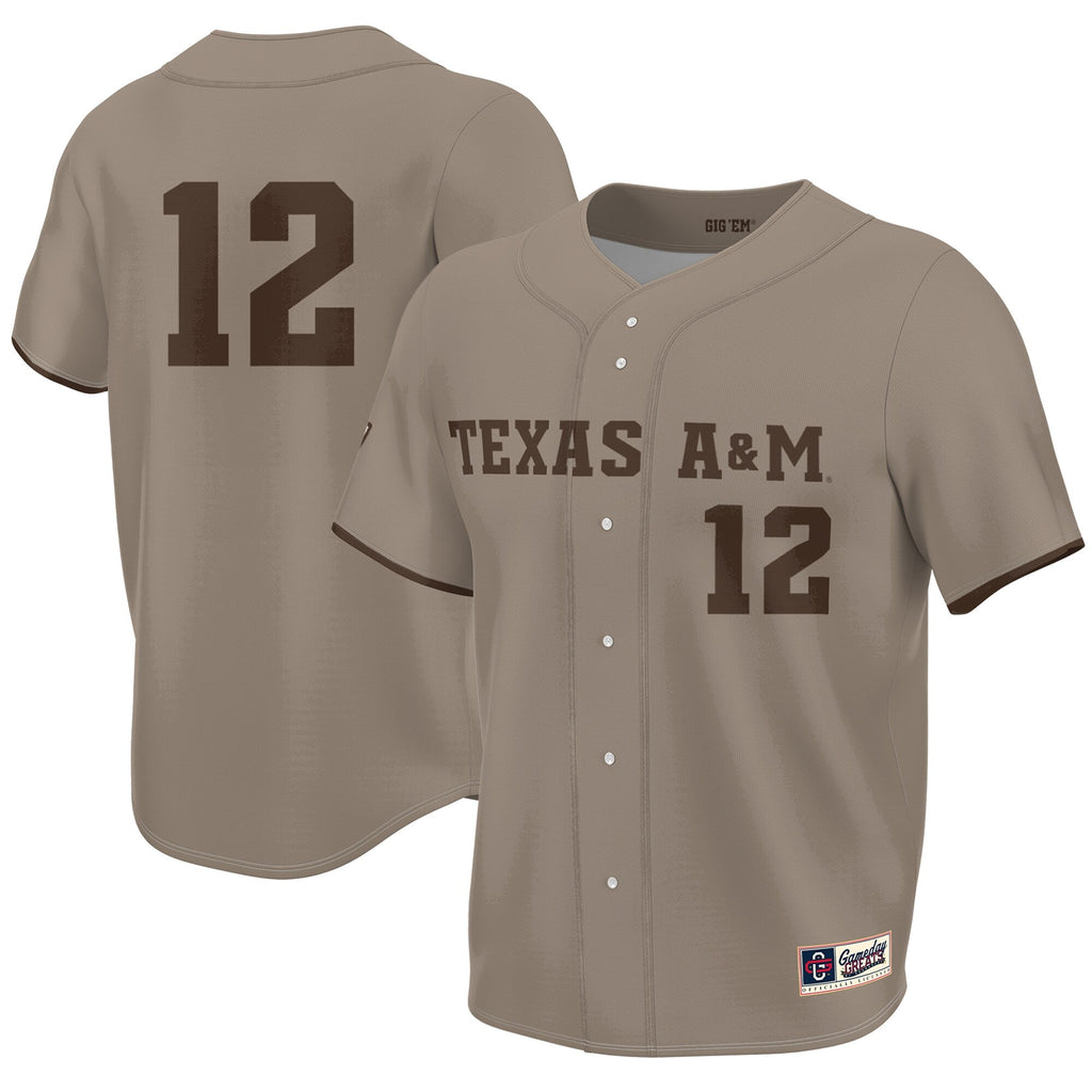 Texas A&M Aggies Corps of Cadet Lightweight Baseball Jersey - Khaki product image 1, provided for visual reference and