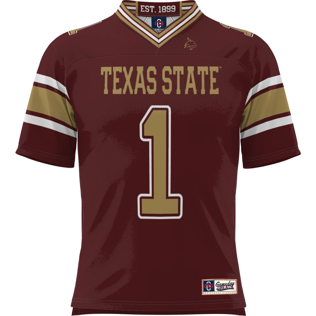 #1 Texas State Bobcats Football Jersey - Maroon product image 3, provided for visual reference and product detail review