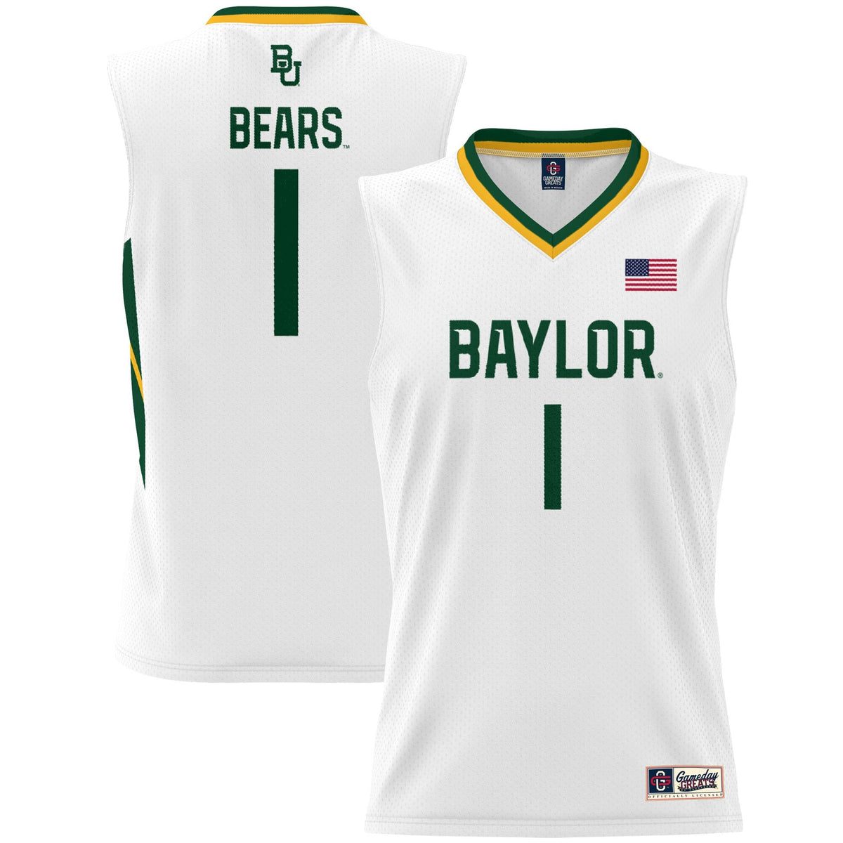 #1 Baylor Bears Lightweight Basketball Jersey - White product image 1, provided for visual reference and product detail