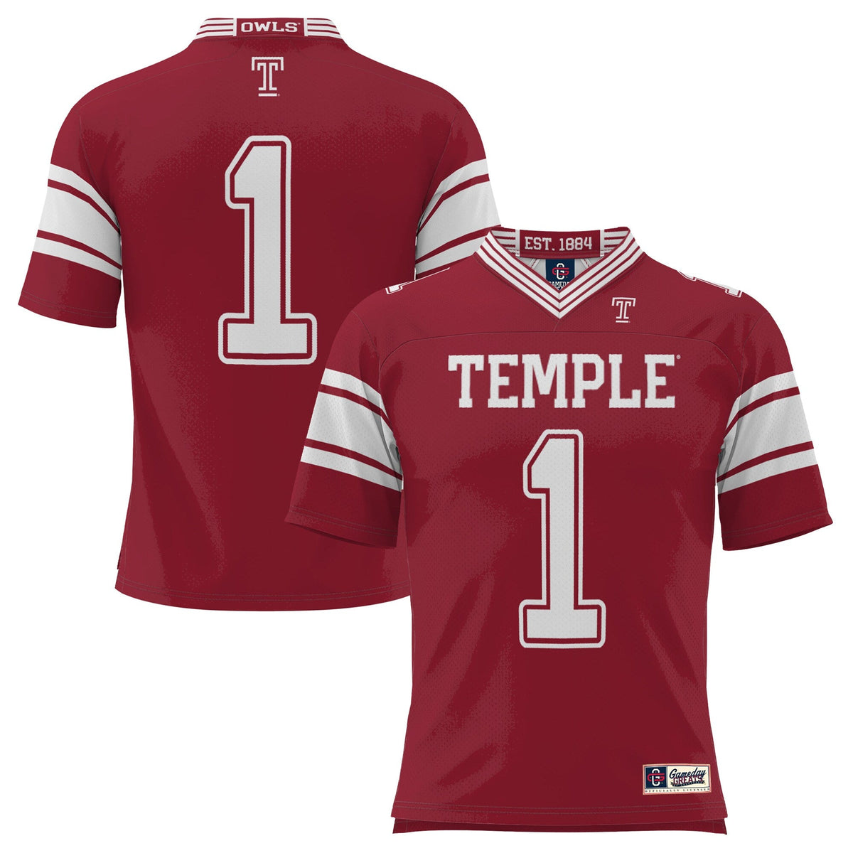 #1 Temple Owls Endzone Football Jersey - Cherry product image 2, provided for visual reference and product detail review