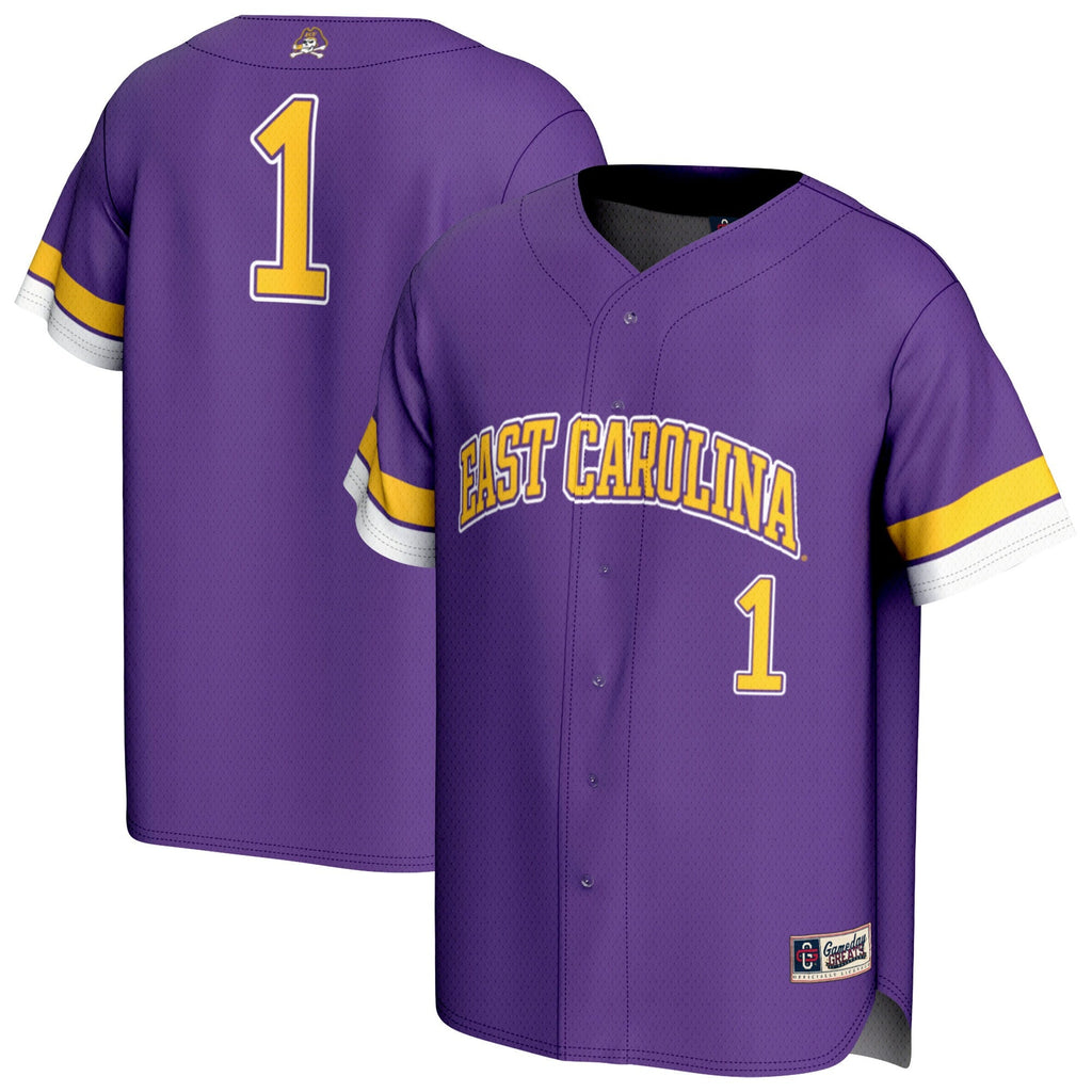#1 ECU Pirates Lightweight Collegiate Baseball Fashion Jersey - Purple product image 1, provided for visual reference and