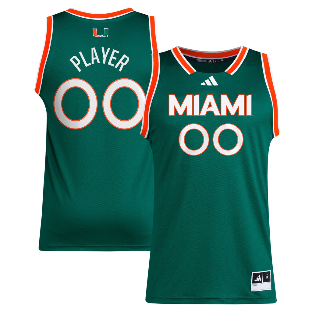 Miami Hurricanes NIL Pick-A-Player Basketball Jersey - Green product image 1, provided for visual reference and product