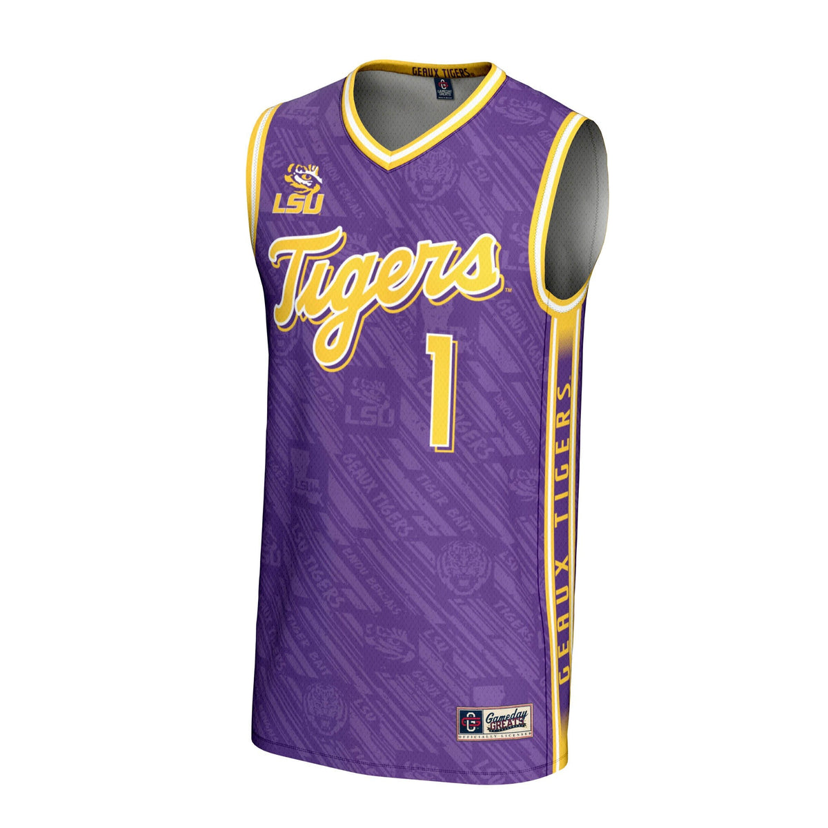 #1 LSU Tigers Lightweight Highlight Print Basketball Jersey - Purple product image 3, provided for visual reference and