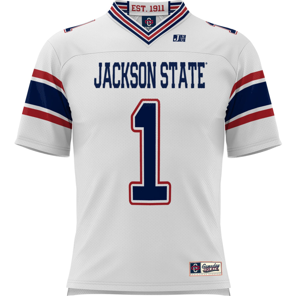 #1 Jackson State Tigers Football Jersey - White product image 3, provided for visual reference and product detail review