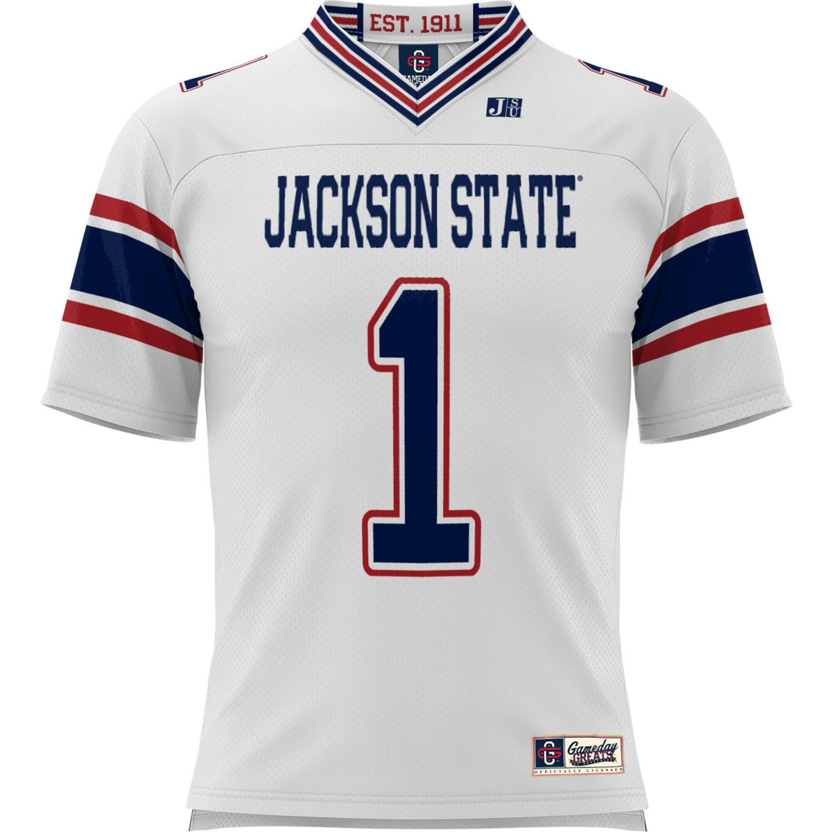 #1 Jackson State Tigers Football Jersey - White product image 3, provided for visual reference and product detail review