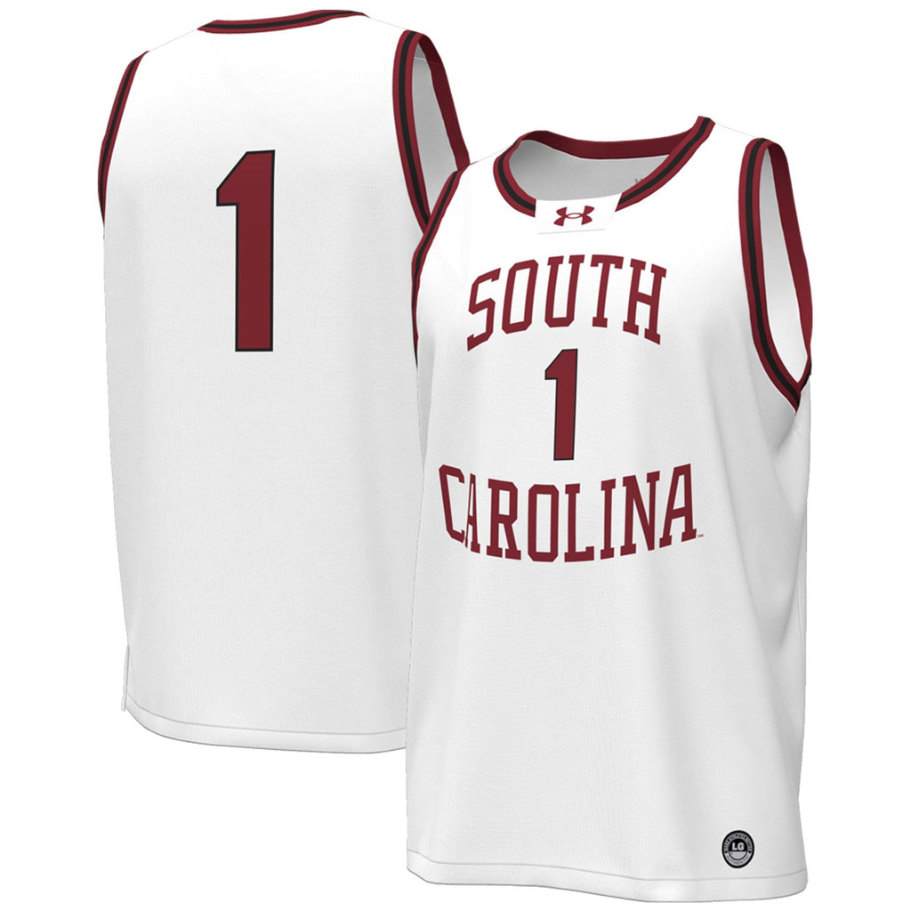 #1 South Carolina Gamecocks Throwback Replica Basketball Jersey - White product image 2, provided for visual reference and