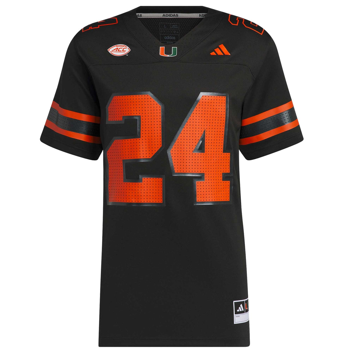 #24 Black Miami Hurricanes Premier Strategy Jersey product image 1, provided for visual reference and product detail review