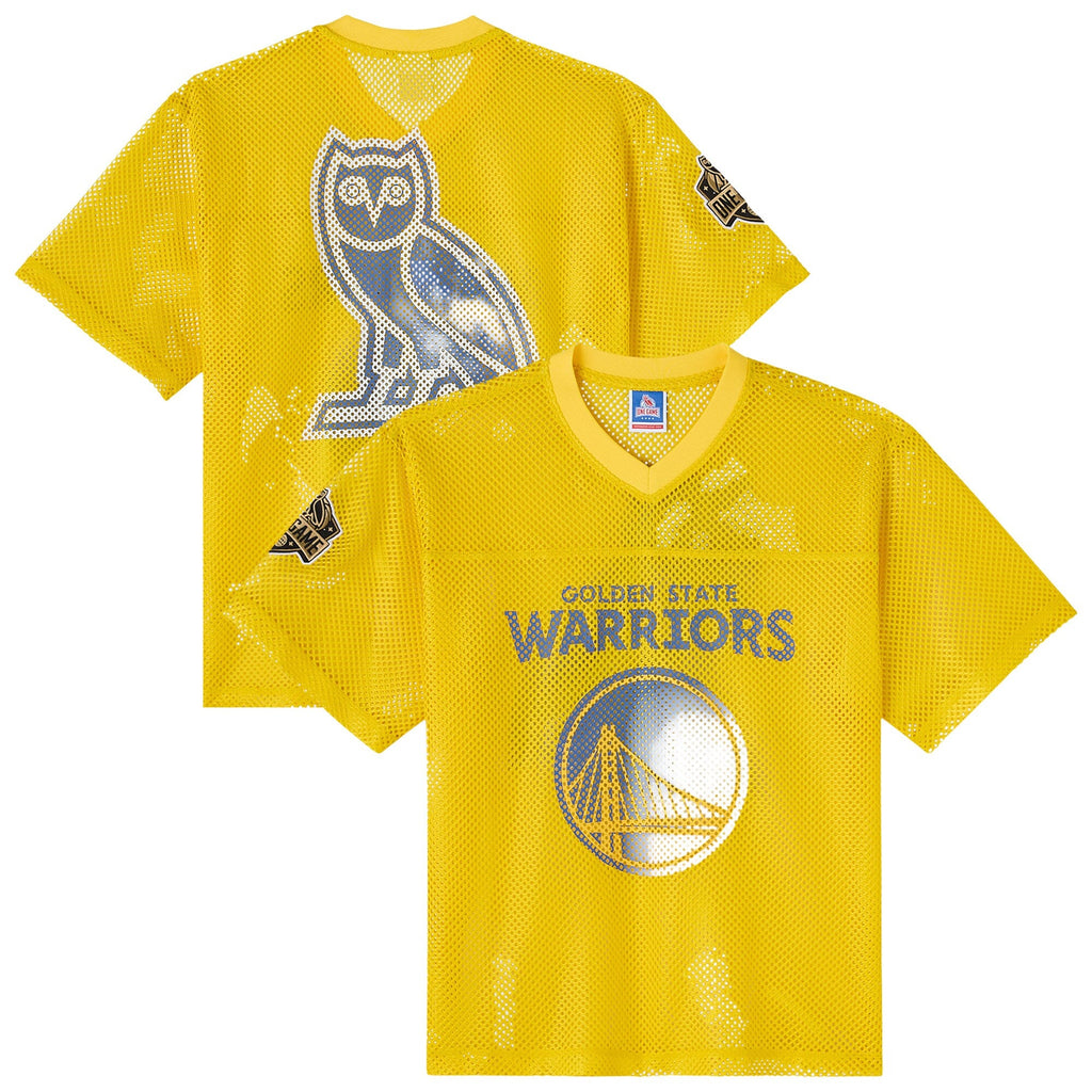 Golden State Warriors X OVO Mesh Football Jersey product image 1, provided for visual reference and product detail review