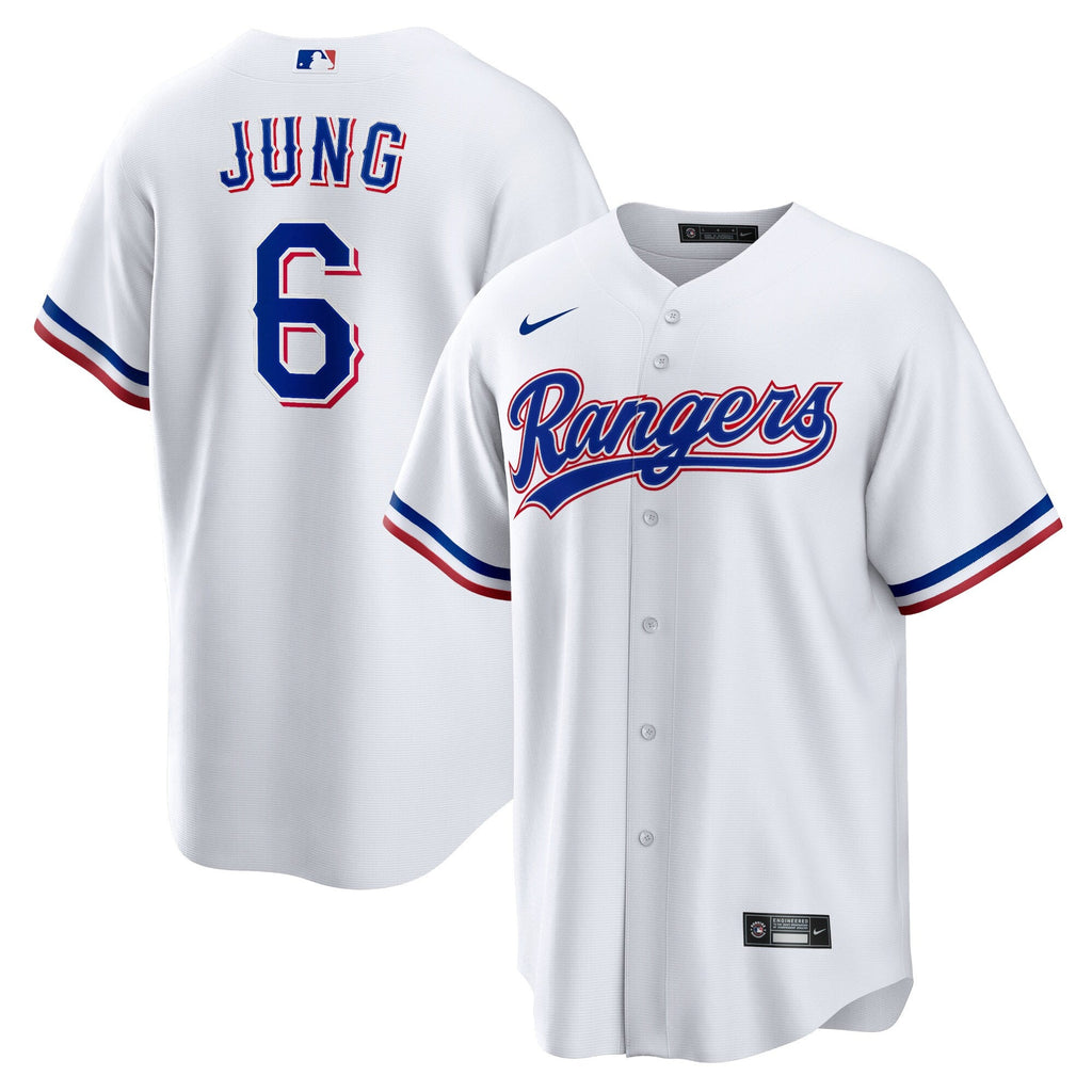 Texas Rangers Josh Jung White Replica Player Jersey product image 2, provided for visual reference and product detail review
